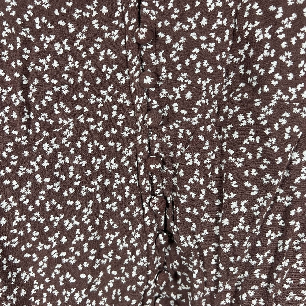 Abercrombie &‎ Fitch Brown White Floral Button Up Puff Sleeve Cropped Top - Picture 4 of 7